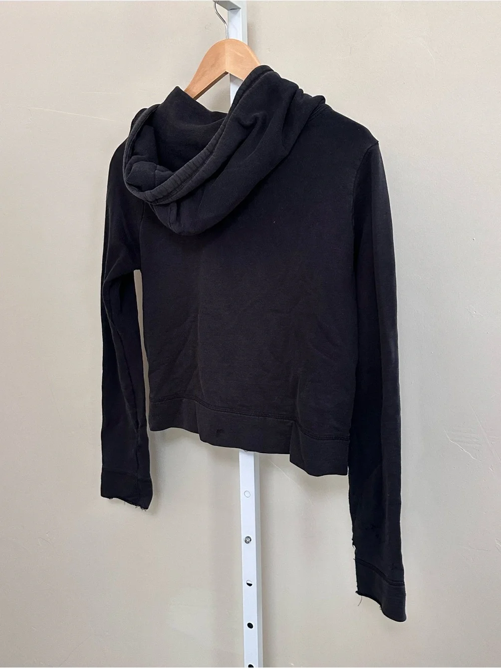 American Giant Women’s Small Classic Full Zip Black Hoodie Made in USA Distresse